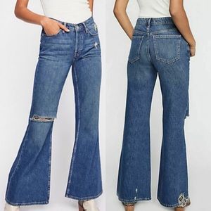 Free People Wide Leg Flare High Rise Jeans
